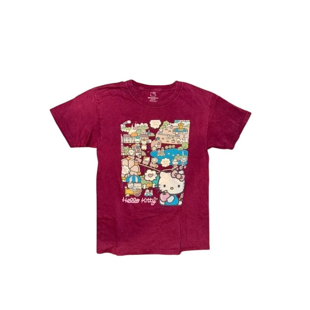 Sanrio Hello Kitty Map & Amusement Park Graphic Tee Bioworld Small Burgundy